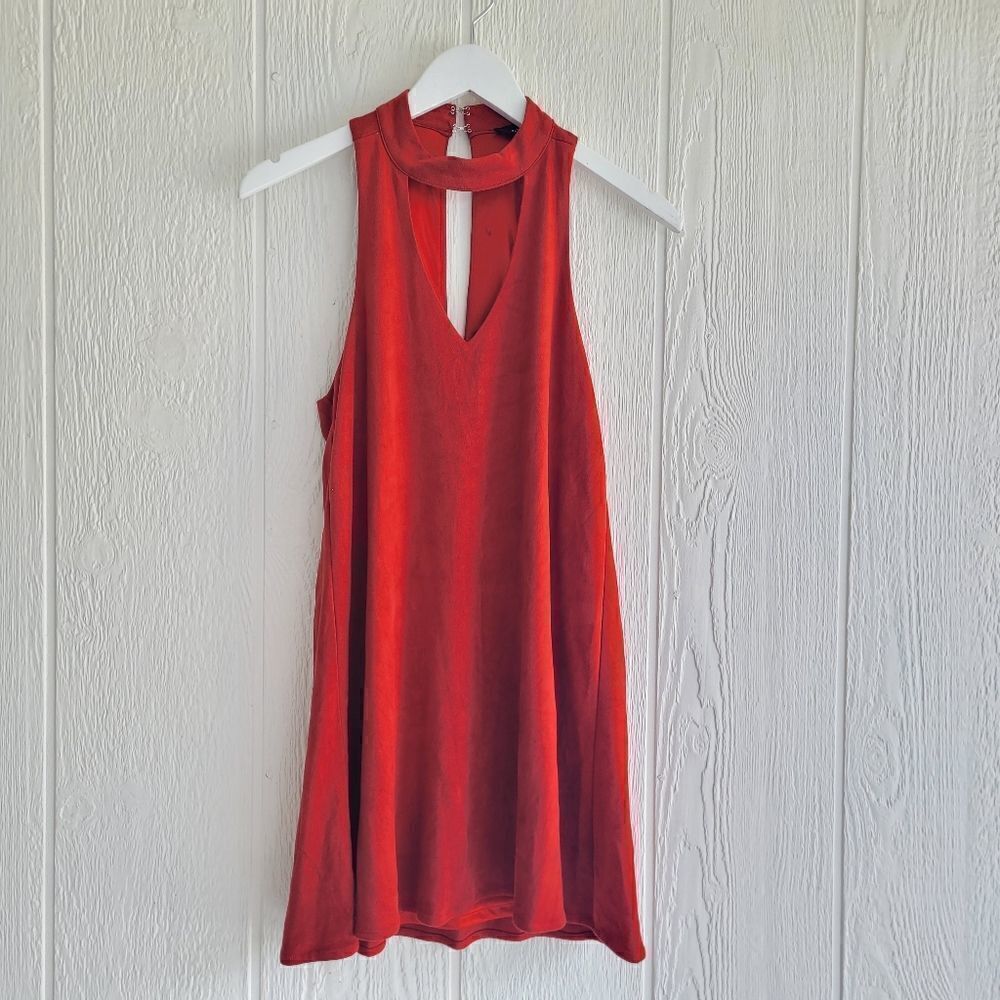 Olivaceous Red Sleeveless Mini Dress with Keyhole Neck